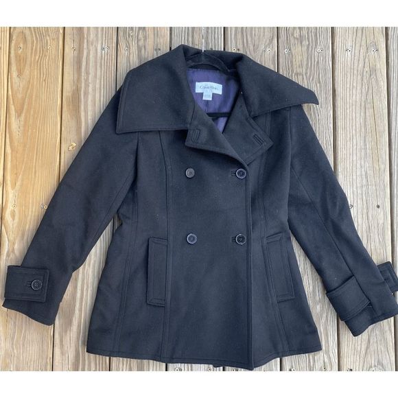 Calvin Klein Cashmere Wool Black Pea Coat Jacket EUC- Size 6, MSRP $300 - Picture 2 of 12